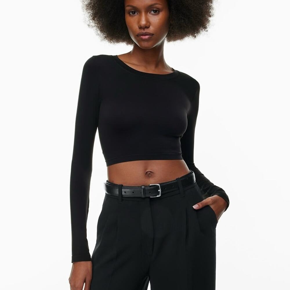 NEW Aritzia Sinch Smooth Seamless Cropped Longsleeve Top in Black, Women's Small